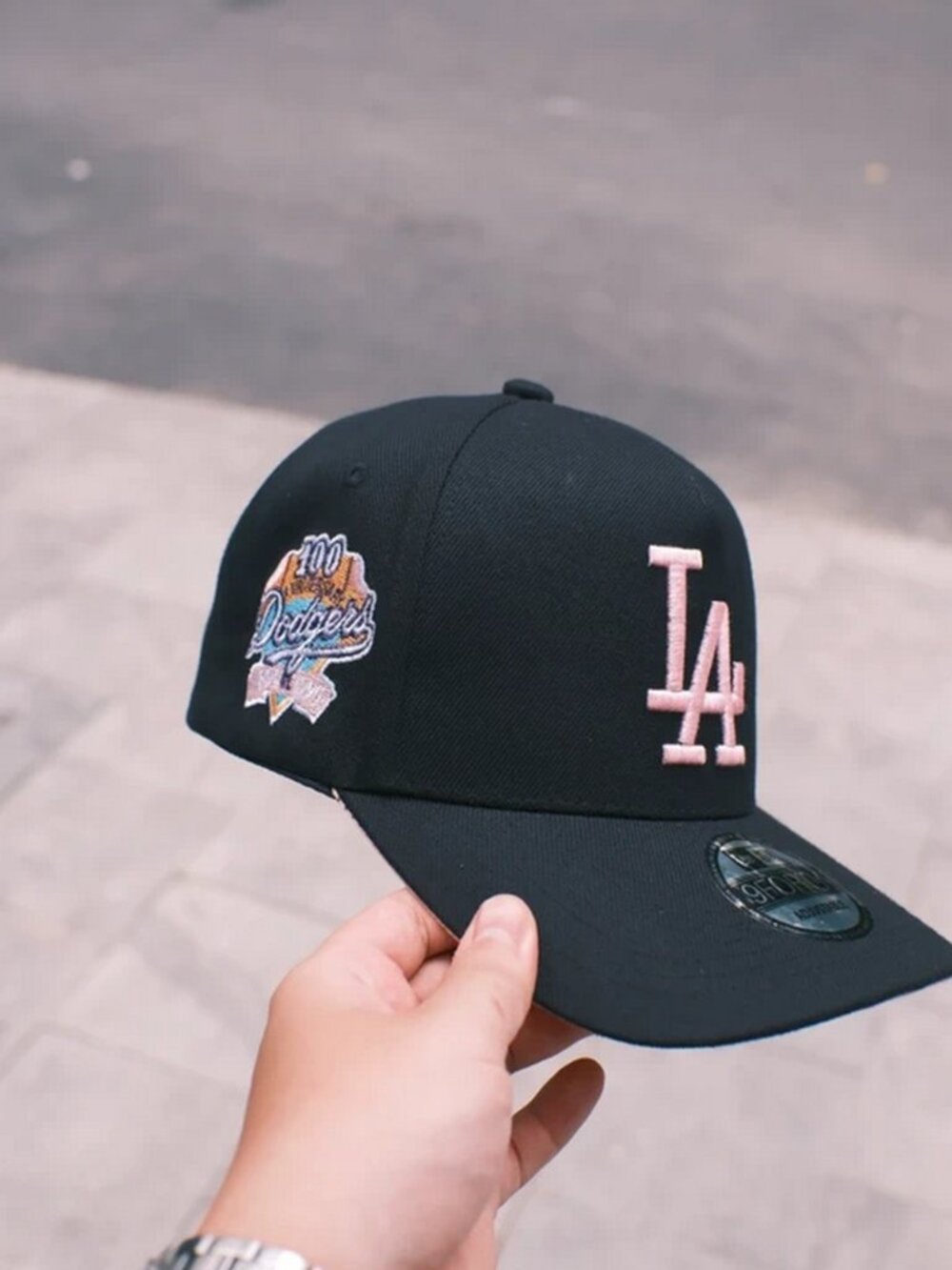 New Era 9FORTY Adjustable Black Pink 100 Year LA Dodger Baseball Cap
